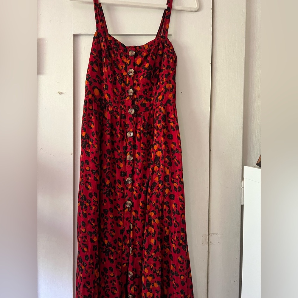 Alya Red and Black Animal Print Smocked Dress